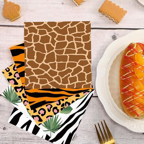 100Pcs Jungle Safari Wild Animal Party Supplies Disposable jungle zoo animal Print Paper Napkins for Birthday Party, Baby Shower and jungle safari theme party decorations in Saudi Arabia
