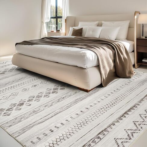 AMOAMI 8x10 Area Rugs for Living Room Rug, Soft Boho Machine Washable Rugs for Bedroom Rug Non Slip Large Living Room Carpet Modern Black Distressed Neutral Rugs for Playroom Office Dining Room Rug in Kuwait