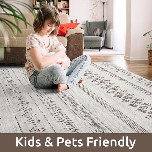 AMOAMI 8x10 Area Rugs for Living Room Rug, Soft Boho Machine Washable Rugs for Bedroom Rug Non Slip Large Living Room Carpet Modern Black Distressed Neutral Rugs for Playroom Office Dining Room Rug in Kuwait