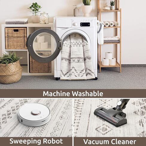 AMOAMI 8x10 Area Rugs for Living Room Rug, Soft Boho Machine Washable Rugs for Bedroom Rug Non Slip Large Living Room Carpet Modern Black Distressed Neutral Rugs for Playroom Office Dining Room Rug in Kuwait