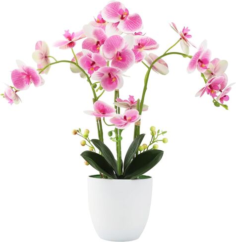 Orchid Artificial Flowers with Vase Fake Orchid Plants Realistic Pink Faux Orchid for Home Office Bathroom Table Christmas Party Wedding Decor,Pink in Kuwait