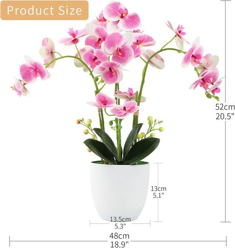 Orchid Artificial Flowers with Vase Fake Orchid Plants Realistic Pink Faux Orchid for Home Office Bathroom Table Christmas Party Wedding Decor,Pink in Kuwait