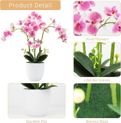 Orchid Artificial Flowers with Vase Fake Orchid Plants Realistic Pink Faux Orchid for Home Office Bathroom Table Christmas Party Wedding Decor,Pink in Kuwait