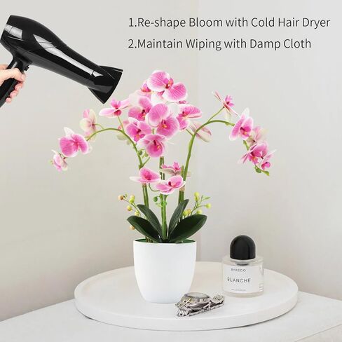 Orchid Artificial Flowers with Vase Fake Orchid Plants Realistic Pink Faux Orchid for Home Office Bathroom Table Christmas Party Wedding Decor,Pink in Kuwait