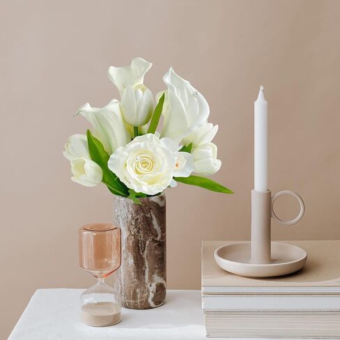 13 Pcs Real Touch White Calla Lily Artificial Flower Tulip 16'' White Bridal Bouquet Spring Home Living Room Decor for Baby Shower Table Flower Wedding White Flower Arrangement in Saudi Arabia