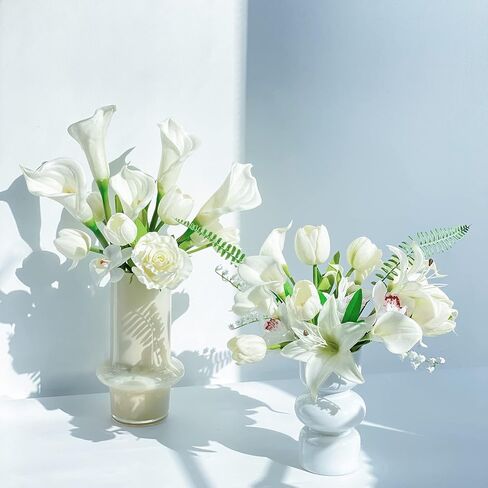 13 Pcs Real Touch White Calla Lily Artificial Flower Tulip 16'' White Bridal Bouquet Spring Home Living Room Decor for Baby Shower Table Flower Wedding White Flower Arrangement in Saudi Arabia