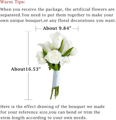 13 Pcs Real Touch White Calla Lily Artificial Flower Tulip 16'' White Bridal Bouquet Spring Home Living Room Decor for Baby Shower Table Flower Wedding White Flower Arrangement in Saudi Arabia