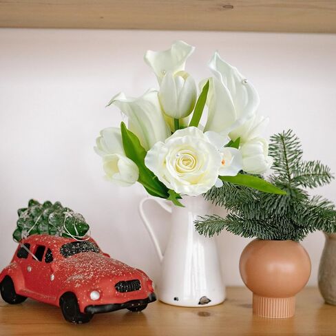 13 Pcs Real Touch White Calla Lily Artificial Flower Tulip 16'' White Bridal Bouquet Spring Home Living Room Decor for Baby Shower Table Flower Wedding White Flower Arrangement in Saudi Arabia