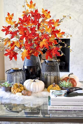 3PCS 32" Artificial Maple Leaf Fall Branches Faux Long Autumn Leaf Stems Fake Plants Burgundy Artificial Sprays for Kitchen Console Table Floral Arrangement Decoration in Saudi Arabia