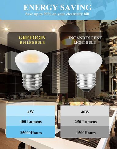 R14 LED Bulb Mini Reflector Flood Light Bulbs 4W(40W Equivalent) 2700K Warm White, Curio Cabinet Light Bulb, Non-Dimmable, E26 Base Short Light Bulbs, 4-Pack in Saudi Arabia