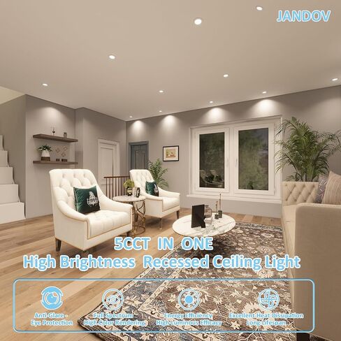 6 Inch 5CCT LED Recessed Lighting with Junction Box, 12W 1200LM Ultra-Thin Ceiling Light Fixture, 2700K/3000K/3500K/4000K/5000K Dimmable Canless Recessed Lights for Bedroom Kitchen, 1 Pack in Saudi Arabia