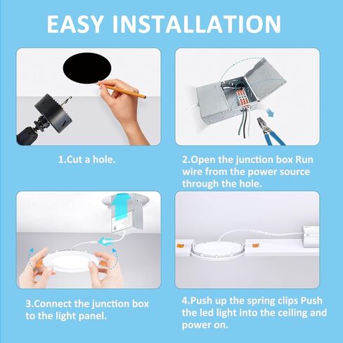 6 Inch 5CCT LED Recessed Lighting with Junction Box, 12W 1200LM Ultra-Thin Ceiling Light Fixture, 2700K/3000K/3500K/4000K/5000K Dimmable Canless Recessed Lights for Bedroom Kitchen, 1 Pack in Saudi Arabia