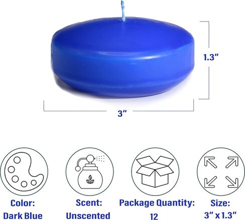 CandleNScent Unscented Floating Candles | Large 3 Inch - Fits in 3 Inch Vase and Above | Dark Blue | Floats On Water | Pack of 12 in Saudi Arabia