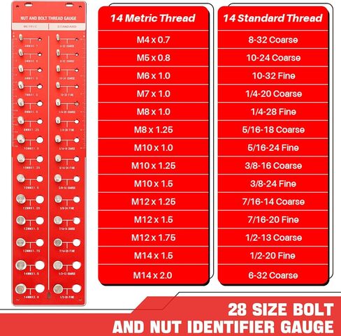 مدقق خيط صامولة ومسمار DASBET 28 مدقق خيط، حجم الخيط مدقق حجم الترباس ومقياس الخيط مع 14 معيار و 14 مقياس متري ومعرف الجوز مع مسطرة بوصة وسنتيمتر، أحمر in Kuwait