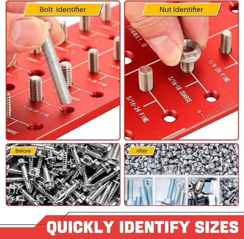 مدقق خيط صامولة ومسمار DASBET 28 مدقق خيط، حجم الخيط مدقق حجم الترباس ومقياس الخيط مع 14 معيار و 14 مقياس متري ومعرف الجوز مع مسطرة بوصة وسنتيمتر، أحمر in Kuwait