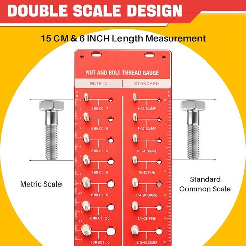 مدقق خيط صامولة ومسمار DASBET 28 مدقق خيط، حجم الخيط مدقق حجم الترباس ومقياس الخيط مع 14 معيار و 14 مقياس متري ومعرف الجوز مع مسطرة بوصة وسنتيمتر، أحمر in Kuwait
