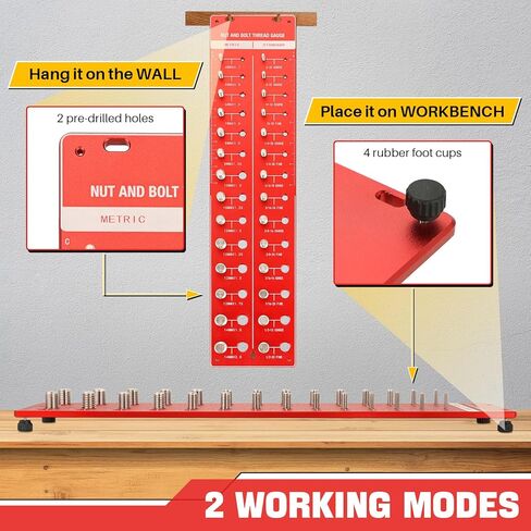 مدقق خيط صامولة ومسمار DASBET 28 مدقق خيط، حجم الخيط مدقق حجم الترباس ومقياس الخيط مع 14 معيار و 14 مقياس متري ومعرف الجوز مع مسطرة بوصة وسنتيمتر، أحمر in Kuwait