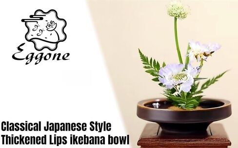 Japanese Classical Ikebana Vase Kit, Minimalist Ceramics Flower Pot Flower Shallow Container with 2.4inch Flower Frog and 2-in-1 Flower Arrangement Kenzan Needle Straightening Tool in Kuwait