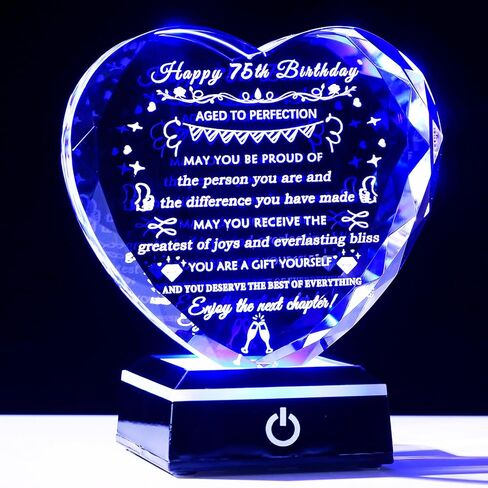 YWHL 75th Birthday Gifts for Women Men Crystal 75 Years Old Birthday Decorations with Colorful Base 75th Birthday Gift Ideas for Mom Grandma Wife Happy 75th Birthday Decorations in Saudi Arabia