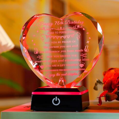 YWHL 75th Birthday Gifts for Women Men Crystal 75 Years Old Birthday Decorations with Colorful Base 75th Birthday Gift Ideas for Mom Grandma Wife Happy 75th Birthday Decorations in Saudi Arabia