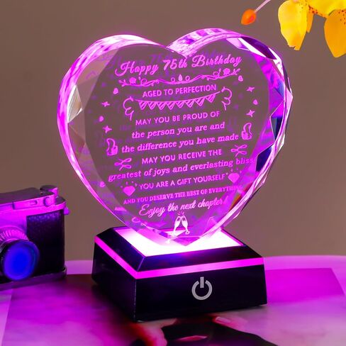 YWHL 75th Birthday Gifts for Women Men Crystal 75 Years Old Birthday Decorations with Colorful Base 75th Birthday Gift Ideas for Mom Grandma Wife Happy 75th Birthday Decorations in Saudi Arabia