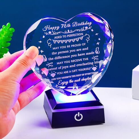 YWHL 75th Birthday Gifts for Women Men Crystal 75 Years Old Birthday Decorations with Colorful Base 75th Birthday Gift Ideas for Mom Grandma Wife Happy 75th Birthday Decorations in Saudi Arabia