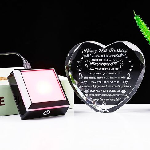 YWHL 75th Birthday Gifts for Women Men Crystal 75 Years Old Birthday Decorations with Colorful Base 75th Birthday Gift Ideas for Mom Grandma Wife Happy 75th Birthday Decorations in Saudi Arabia