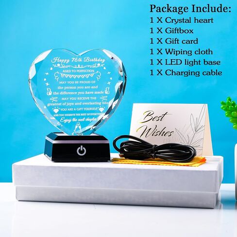 YWHL 75th Birthday Gifts for Women Men Crystal 75 Years Old Birthday Decorations with Colorful Base 75th Birthday Gift Ideas for Mom Grandma Wife Happy 75th Birthday Decorations in Saudi Arabia