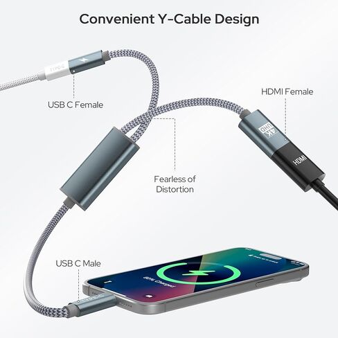 محول Basesailor USB C إلى HDMI مع منفذ شاحن PD 100 واط، محول أنثى 2 في 1 من النوع C إلى 4K MHL HDMI أنثى، Thunderbolt 3 لهاتف iPhone 15 Pro Max Plus، MacBook، ipad Air 5 Mini 6، Galaxy، Steam Deck in Kuwait