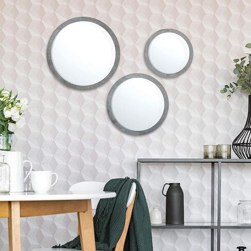 Whole House Worlds The Rustic Round Mirrors, Set of 3 Mirrors, Weathered Vintage Finish, Driftwood Gray, 10, 11 3/4, 13 3/ Inches Diameter in Saudi Arabia