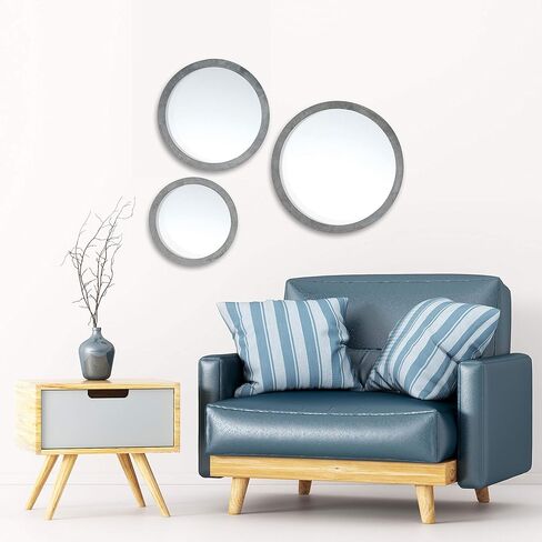 Whole House Worlds The Rustic Round Mirrors, Set of 3 Mirrors, Weathered Vintage Finish, Driftwood Gray, 10, 11 3/4, 13 3/ Inches Diameter in Saudi Arabia