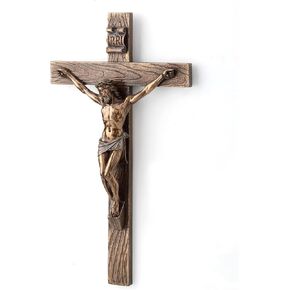 Veronese Design 10 Inch Jesus on Crucifix Cold Cast Resin Antique Bronze Finish Wall Sculpture