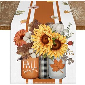 Sunflower Table Runners 13x72 Inches, Farmhouse Table Runner for Kitchen, Burlap Table Runner for Fall Decor