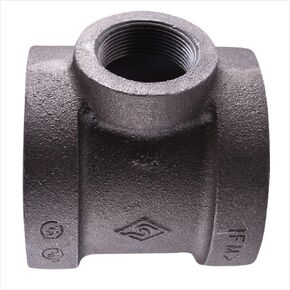 CU349H 1-1/2" x 1-1/2" x 3/4" Cast Iron Threaded Reducing Tee for Industrial Piping or DIY Projects with Black Finish