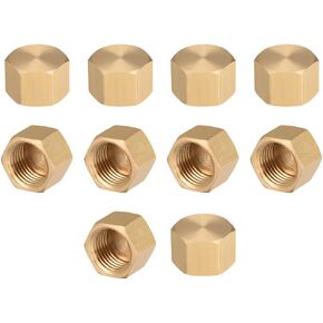 uxcell G1/8 Pipe Fitting Cap, Brass Hex Female Thread Hose Connector, for Garden and Outdoor Water Pipes Nozzle Joints, 10Pcs