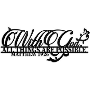 Creoate Metal Art Wall Decor, With God All Things Are Possible Sign Religious Scripture Metal Wall Sculptures Art Black Christian Bible Verses Wall Art for Home Decor, Pray Room, Christian Gift for