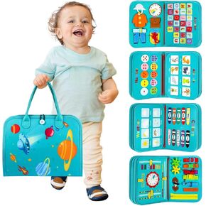 Winblo Toddler Busy Board - Montessori Sensory Birthday Gifts Toys for 1-3 Year Old Boys, Educational Learning Book for Two Yr Old Boy, Airplane Travel Activities Toy for Kids Ages 2-4 (Blue)