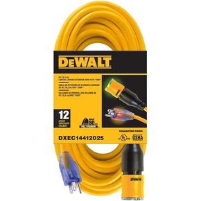 DEWALT DXEC14412025 25ft. 12/3 SJTW Click-to-Lock Lighted Extension Cord, Yellow