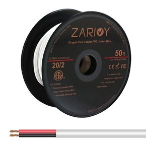 100 Feet 20 Gauge 2 Conductors Red Black Wire with Fire Resistant CL2 White Jacket, 20AWG OFC Hookup Electrical Wire LED Strips Extension Cord Cable for LED Ribbon Lamp Tape Lighting