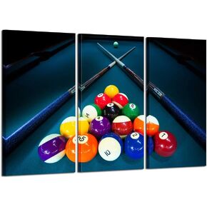 KREATIVE ARTS Large 3 Pieces Canvas Prints Cool Billiards Ball Pool Snooker Printed Painting Canvas Wall Art Picture Home Décor for Bar Art Stretched and Framed Ready to Hang 16x32inchx3pcs