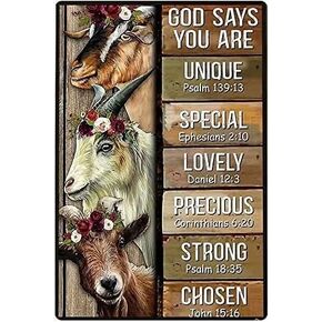 Goat Metal Tin Sign God Says You Are Lovely Funny Poster Country Farm House Sheep Pen Living Room Bathroom Kitchen Home Art Wall Decoration Plaque Gift
