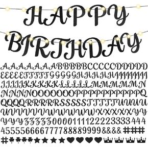 TaoBary 237 Pcs DIY Glitter Customizable Banner Kit Including 166 Letters 40 Numbers 24 Symbols 3 Light Strings 4 Rope for Birthday Party Baby Shower Halloween Weddings Decorations(Gold)
