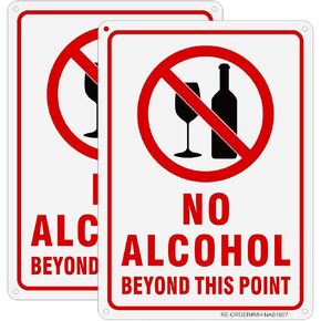 2 Pack No Alcohol Beyond This Point Signs, 10" x 7" Aluminum No Alcohol Sign, Rust Free, UV Protected, Easy to Install- Indoor or Outdoor Use
