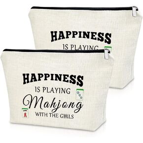 Mahjong Gifts 2 PCS Makeup Bag Mahjong Lover Gift Gambling Gifts for Women Cosmetic Bag Mahjong Player Gift Mothers Day Gift Grandma Mother Retirement Gifts Birthday Christmas Gifts Travel Pouch