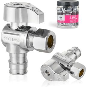 Pro 10-Pack EFIELD 1/4 Turn Straight Stop Valve 3/8" OD Compression x 1/2" Pex Crimp, Chrome Plated LF Brass, Heavy Duty