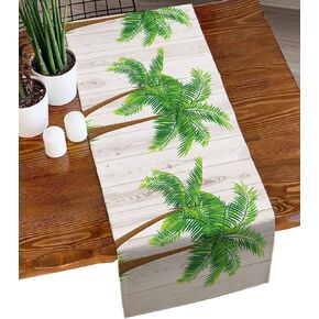 Custom Bed USA Ocean Tropical Table Runner Dresser Scarf, 13"x36" Short Linen Burlap Table Runners Non-Slip Heatproof Home Decor for Party Banquet Daily Use - Beach Theme Palm Tree Coconut Tree
