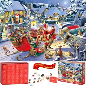 Advent Calendar 2023 أحجية الصور المقطوعة، 24 صندوقًا تحتوي على 1008 قطعة من أحجية العطلات للبالغين والأطفال، ألغاز العد التنازلي لعيد الميلاد، زينة هدايا، هدية ألغاز عيد الميلاد الدافئة (كلب)