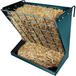 YXJSTO Wall Mount Hay Rack, Heavy-Duty Galvanized Metal 2 in 1 Hay and Grain Feeder, Livestock Feeder with Adjustable Distance, Hay Feeder for Goats, Sheep, Horse