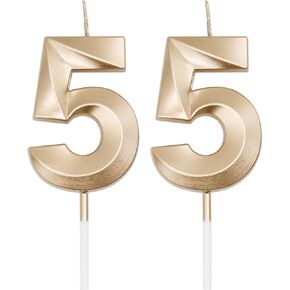 Silver 55th Birthday Candles for Cakes, Number 55 Candle Cake Cupcake Topper for Birthday Anniversary Party Decoration