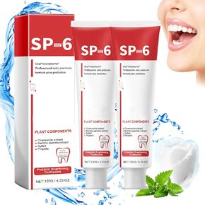 معجون أسنان تبييض فائق Sp-6، ترقية - 2 قطعة معجون أسنان Sp6 بروبيوتيك لتفتيح الأسنان، نفس منعش، تنظيف عميق وعناية 120 جم in Saudi Arabia